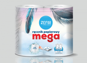 <b>Zefir Mega 2W.</b> Ręcznik papierowy celulozowy 2-warstwowy.