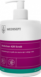 <b>Mediclean 420 Scrub 500ml.</b> Mydło antybakteryjne do mycia rąk i ciała.
