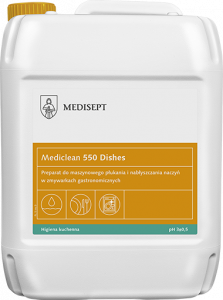 <b>Mediclean 550 Dishes 5l.</b> Preparat do maszynowego płukania i nabłyszczania naczyń.