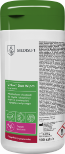 <b>Velox® Duo Wipes 100 szt. puszka </b>Alkoholowe chusteczki do dezynfekcji.