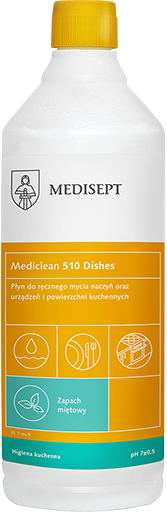 <b>Mediclean 510 Dishes Miętowy 1l.</b> Płyn do mycia naczyń.