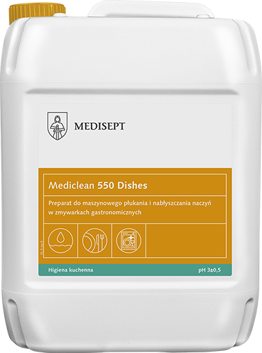 <b>Mediclean 550 Dishes 5l.</b> Preparat do maszynowego płukania i nabłyszczania naczyń.